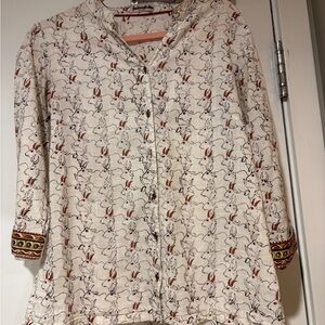 Patterned Button-Up Blouse